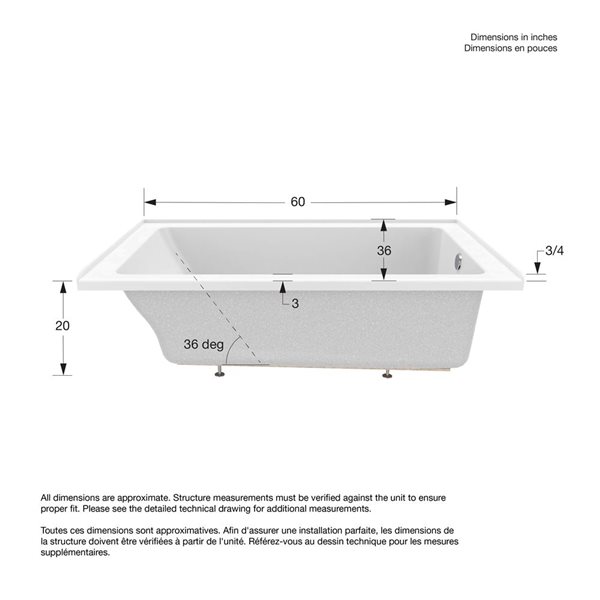 DreamLine Nevia 60 x 36-in White Acrylic Alcove Right-Hand Drain Bathtub
