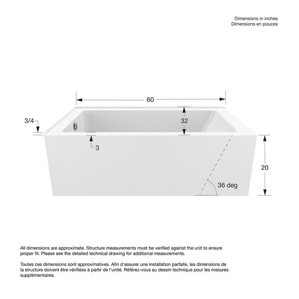 DreamLine Nevia 60 x 32-in White Acrylic Left Corner Left-Hand Drain Bathtub