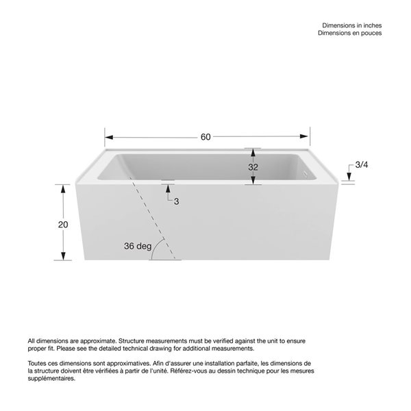 DreamLine Nevia 60 x 32-in White Acrylic Alcove Right-Hand Drain Bathtub with Linear Overflow