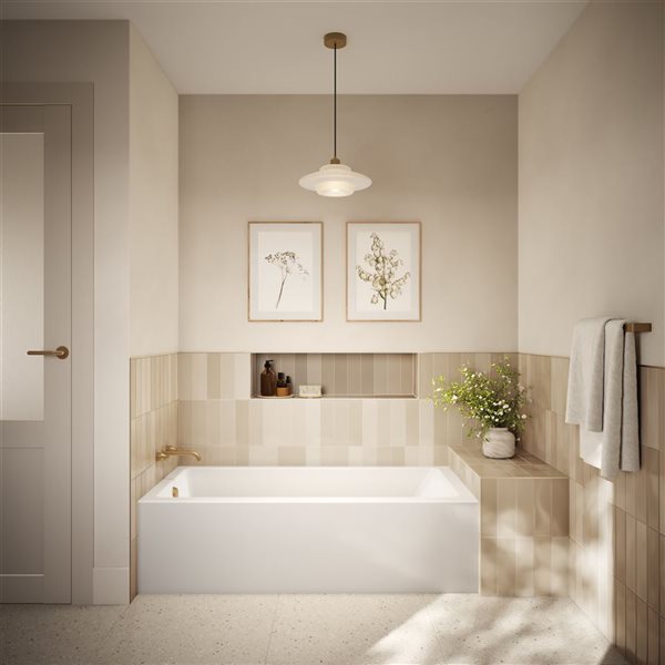 DreamLine Adana 60 x 30-in White Acrylic Alcove Left-Hand Drain Bathtub