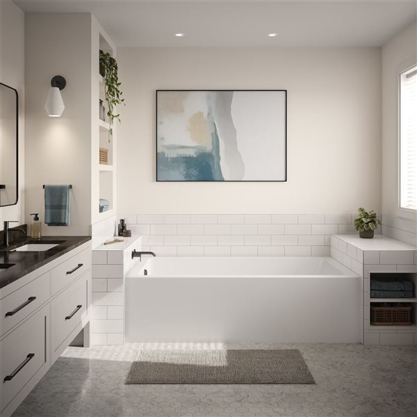 DreamLine Nevia 72 x 36-in White Acrylic Alcove Left-Hand Drain Bathtub