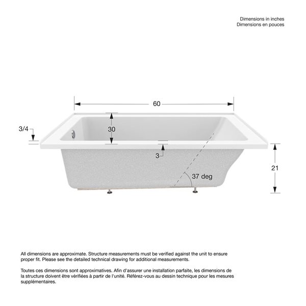 DreamLine Nevia 60 x 30-in White Acrylic Alcove Left-Hand Drain Bathtub
