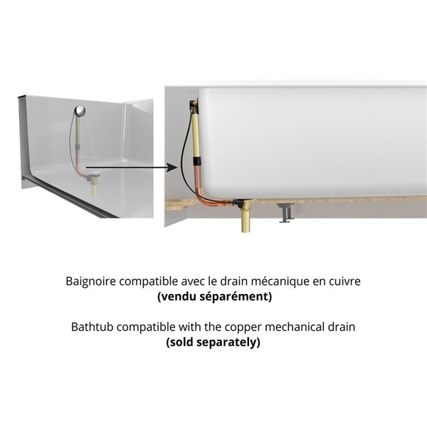 DreamLine Nevia 60 x 30-in White Acrylic Alcove Left-Hand Drain Bathtub