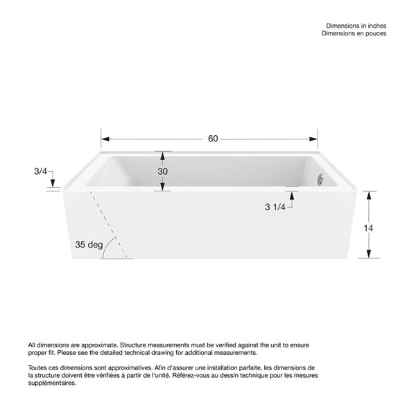 DreamLine Adana 60 x 30-in White Acrylic Alcove Right-Hand Drain Bathtub