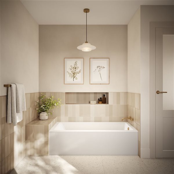 DreamLine Adana 60 x 30-in White Acrylic Alcove Right-Hand Drain Bathtub