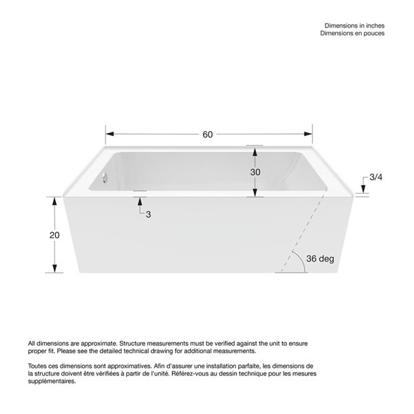 DreamLine Nevia 60 x 30-in White Acrylic Alcove Left-Hand Drain Bathtub