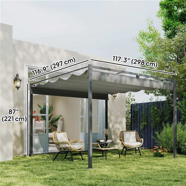 Outsunny 10' x 10' Outdoor Gazebo, Retractable Pergola Canopy, Grey
