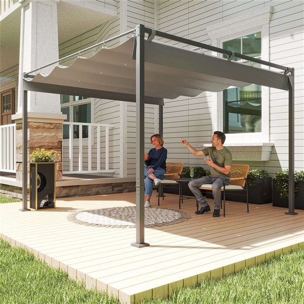 Outsunny 10' x 10' Outdoor Gazebo, Retractable Pergola Canopy, Grey