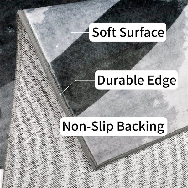 Marina Decoration Area Rug 5 x 7-ft w/ Non-Slip Rubber Backing and Marbled Design - Grey/Silver/Burgundy