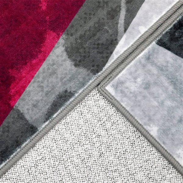 Marina Decoration Area Rug 5 x 7-ft w/ Non-Slip Rubber Backing and Marbled Design - Grey/Silver/Burgundy