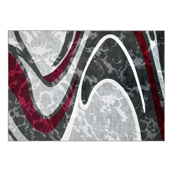 Marina Decoration Area Rug 5 x 7-ft w/ Non-Slip Rubber Backing and Marbled Design - Grey/Silver/Burgundy