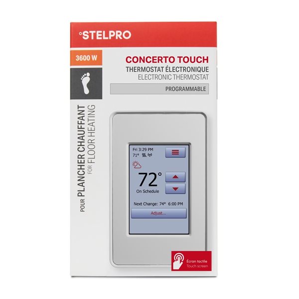 Stelpro Concerto 120V/240V Touch Screen Programmable Electronic Thermostat - 5 mA
