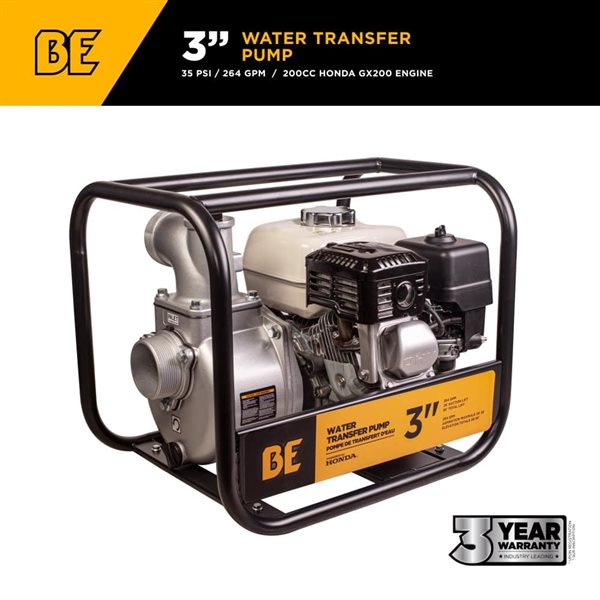 BE Power Equipment 3-in Aluminum Water Transfer Pump with Honda GX200 Engine