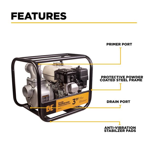 BE Power Equipment 3-in Aluminum Water Transfer Pump with Honda GX200 Engine