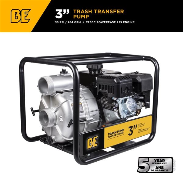 BE Power Equipment 3-in Aluminum Semi-Trash Transfer Pump with Powerease 225 Engine