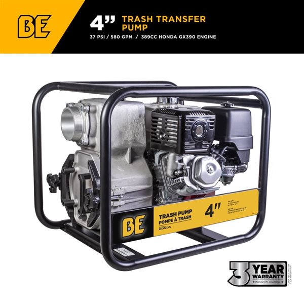 BE Power Equipment 4-in Aluminum Trash Transfer Pump with Honda GX390 Engine