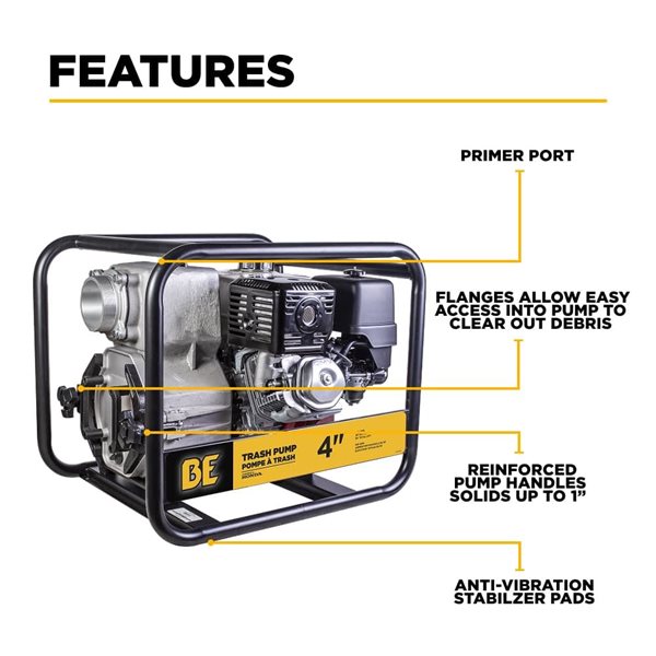BE Power Equipment 4-in Aluminum Trash Transfer Pump with Honda GX390 Engine