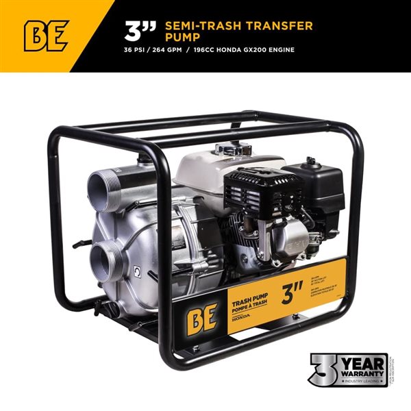 BE Power Equipment 3-in Aluminum Semi-Trash Transfer Pump with Honda GX200 Engine