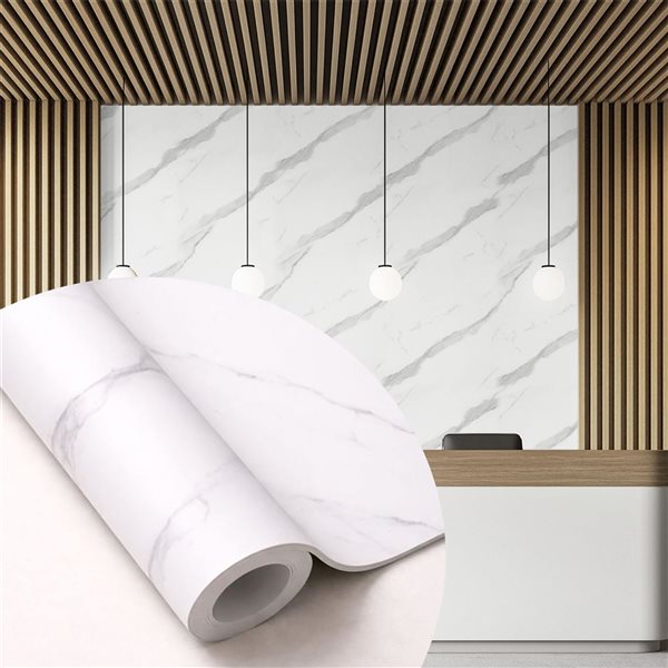 Dundee Deco 17‑ft² 24‑in x 9‑ft White, Grey Veins Faux Marble Peel & Stick Wallpaper Panel