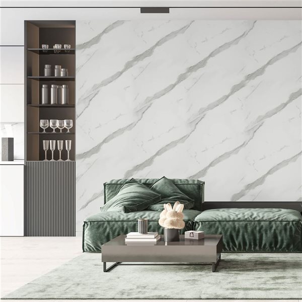 Dundee Deco 17‑ft² 24‑in x 9‑ft White, Grey Veins Faux Marble Peel & Stick Wallpaper Panel