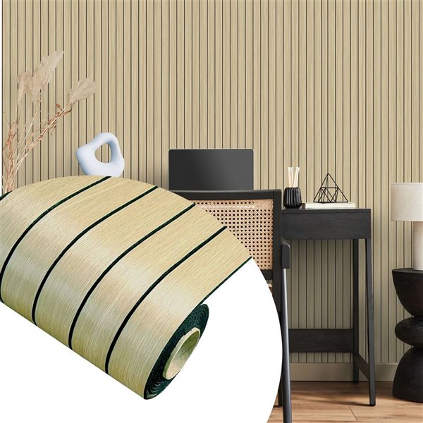 Dundee Deco 17-ft² 24-in x 9-ft Light Brown Faux Slat Peel & Stick Textured Wallpaper Panel