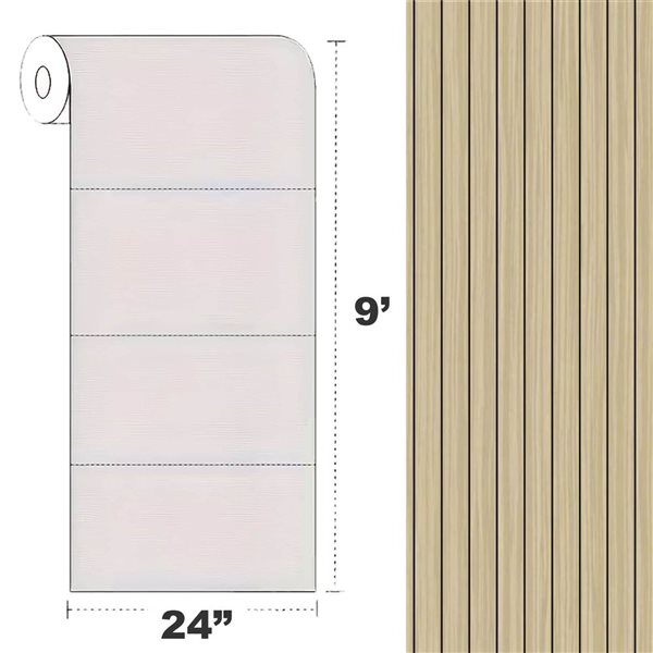 Dundee Deco 17-ft² 24-in x 9-ft Light Brown Faux Slat Peel & Stick Textured Wallpaper Panel