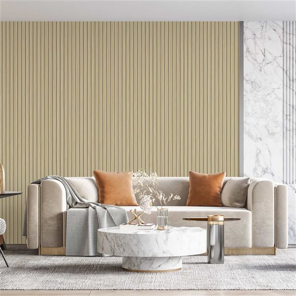 Dundee Deco 17-ft² 24-in x 9-ft Light Brown Faux Slat Peel & Stick Textured Wallpaper Panel
