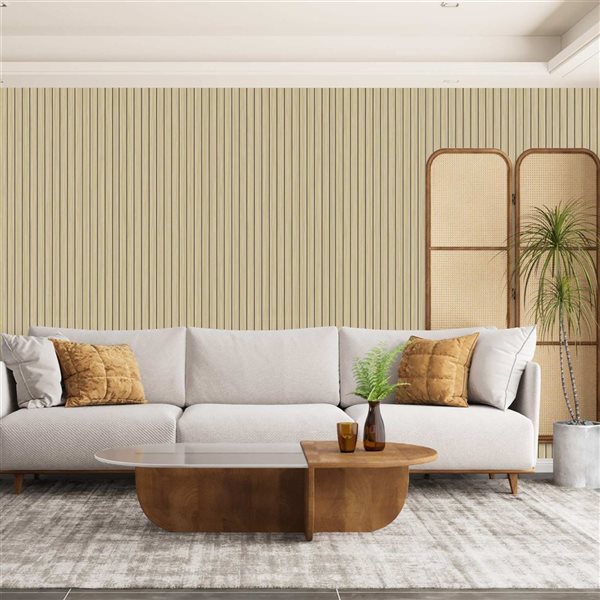 Dundee Deco 17-ft² 24-in x 9-ft Light Brown Faux Slat Peel & Stick Textured Wallpaper Panel