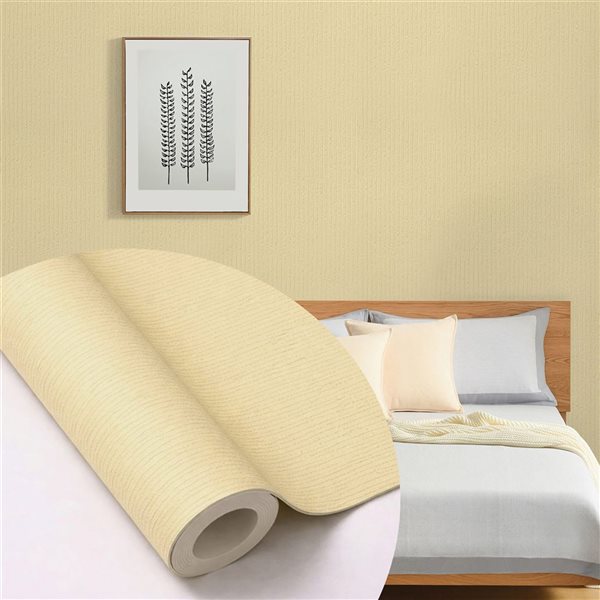 Dundee Deco 18‑ft² 24‑in x 9‑ft Yellow Beige Faux Stone Peel & Stick Textured Wallpaper Panel