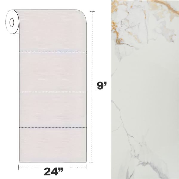 Dundee Deco 17‑ft² 24‑in x 9‑ft White, Grey Gold Veins Faux Marble Peel & Stick Wallpaper Panel