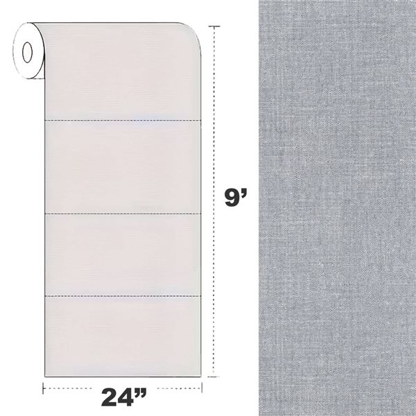 Dundee Deco 18‑ft² 24‑in x 9‑ft Grey Faux Fabric Peel & Stick Textured Wallpaper Panel