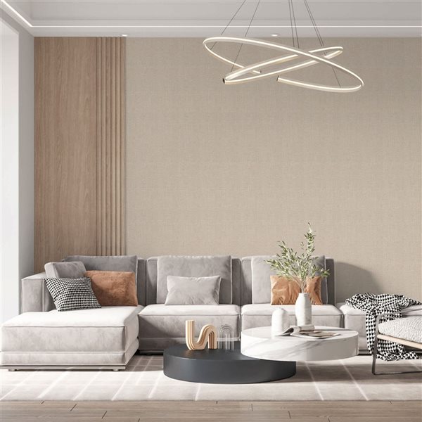 Dundee Deco 18‑ft² 24‑in x 9‑ft Pale Beige Faux Fabric Peel & Stick Textured Wallpaper Panel