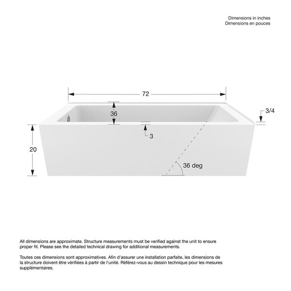 Dreamline Nevia 72 x 36-in White Acrylic Right Corner Left-Hand Drain Bathtub
