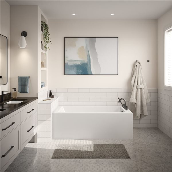 Dreamline Nevia 60 x 30-in White Acrylic Left Corner Right-Hand Drain Bathtub