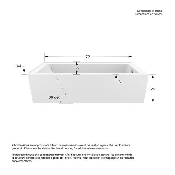 Dreamline Nevia 72 x 36-in White Acrylic Left Corner Right-Hand Drain Bathtub