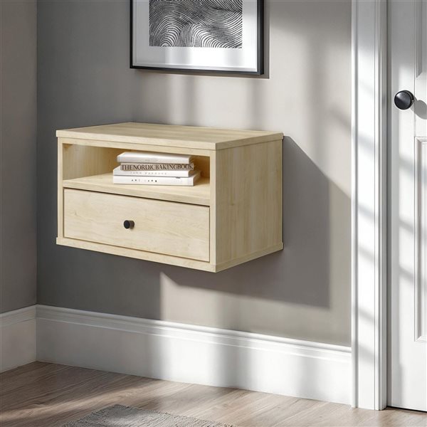 South Shore Furniture Sazena Bleached Oak LED Floating Nightstand