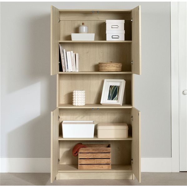 South Shore Furniture Liora Bleached Oak 4-Door Bookcase with Open Storage