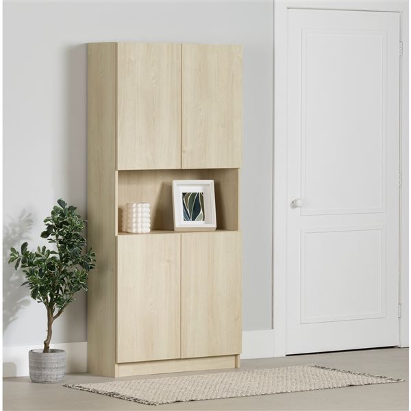 South Shore Furniture Liora Bleached Oak 4-Door Bookcase with Open Storage