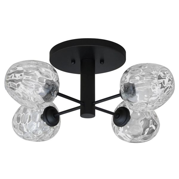 Whitfield Lighting 4-Light Semi-Flush Mount Ceiling Light w/ Clear Dimpled Glass - Matte Black