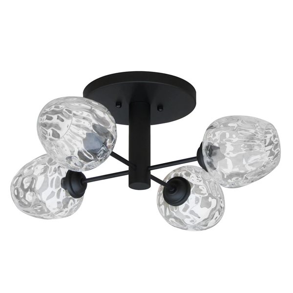 Whitfield Lighting 4-Light Semi-Flush Mount Ceiling Light w/ Clear Dimpled Glass - Matte Black