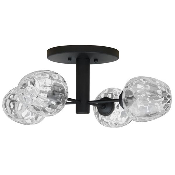 Whitfield Lighting 4-Light Semi-Flush Mount Ceiling Light w/ Clear Dimpled Glass - Matte Black