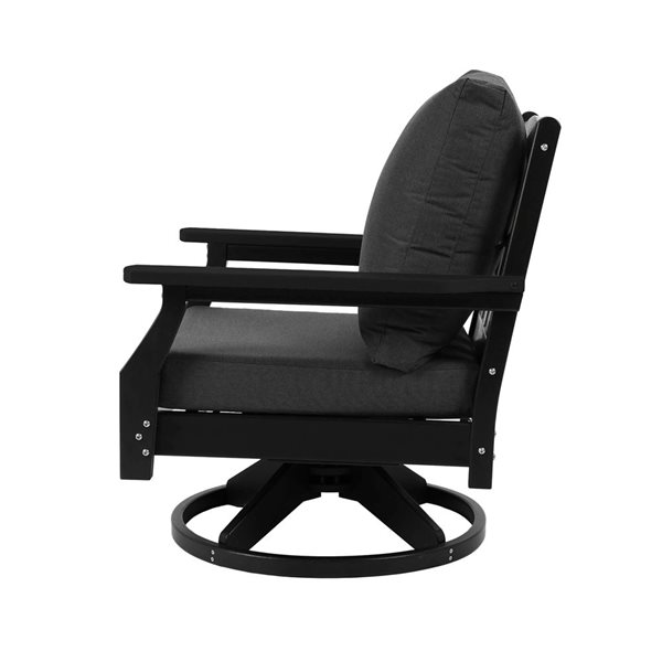 Backyard Lifestyles Outdoor Plastic Swivel Chair w/ Cushions - Dark Grey