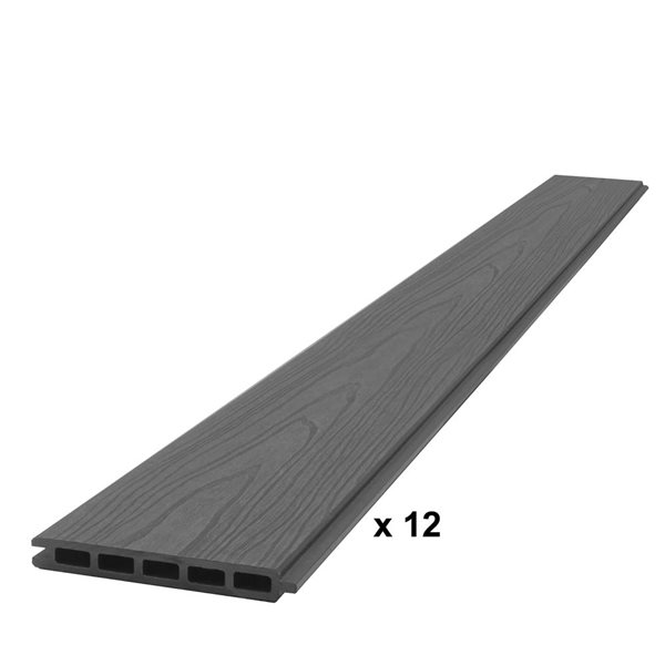 everhome Co-Extruded Composite Fence Board Panels - Frost Grey Woodgrain - 12-Pack