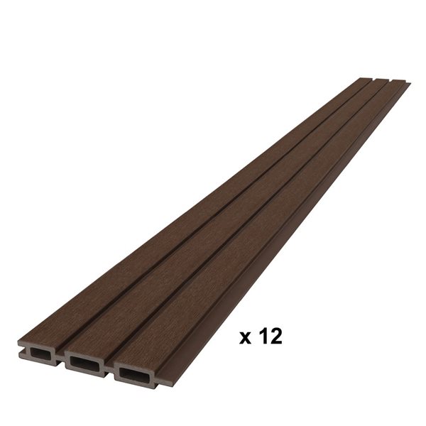 everhome Co-Extruded Composite Fence Panel Fluted Boards - Milton Brown - 12-Pack