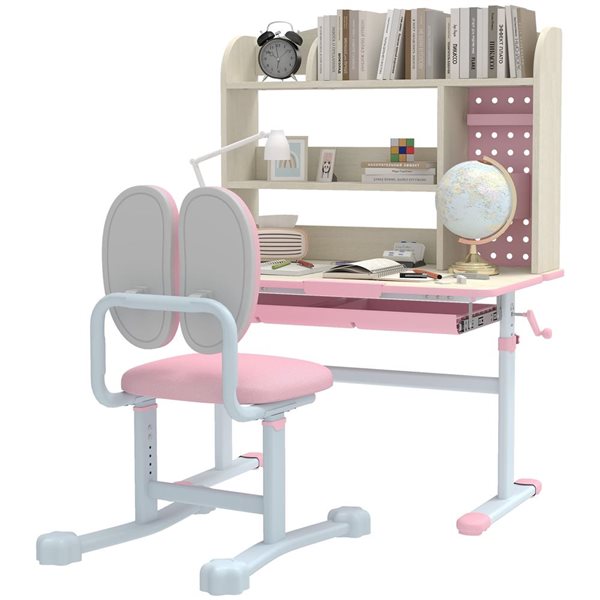 Qaba Kids' Desk and Chair Set w/ Adjustable Height + Tiltable Desktop ...