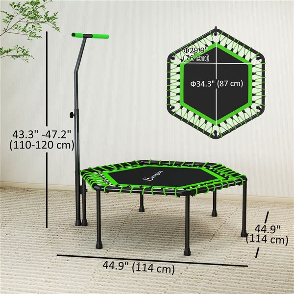 Soozier 45-in Rebounder Trampoline with 3-Level Adjustable Handle - Green