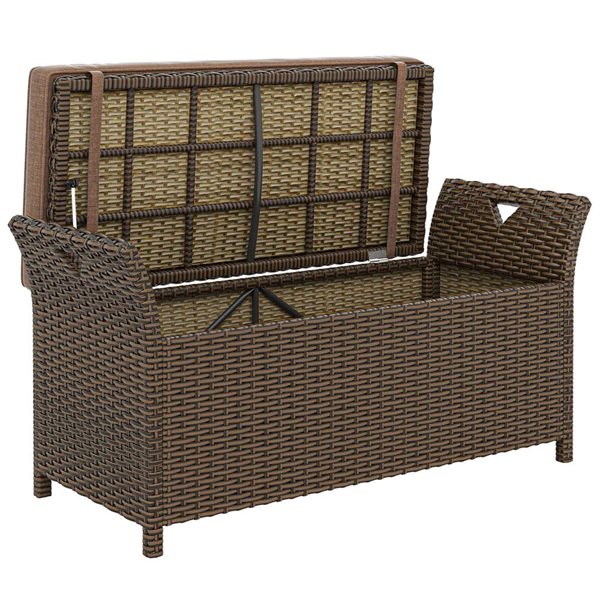Outsunny 2-In-1 Outdoor Wicker Storage Bench - Tan