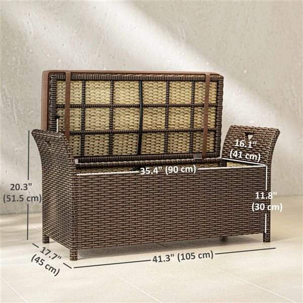 Outsunny 2-In-1 Outdoor Wicker Storage Bench - Tan