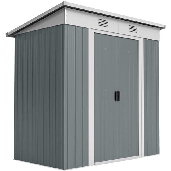 Small Rona Sheds Outsunny 6-ft x 4-ft 2-Window Metal Outdoor Storage Shed - Grey 845 ...
