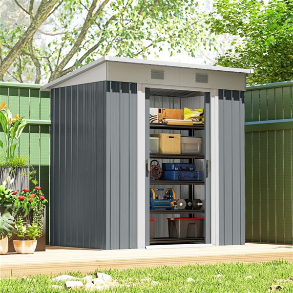 Outsunny 6-ft x 4-ft 2-Window Metal Outdoor Storage Shed - Grey
